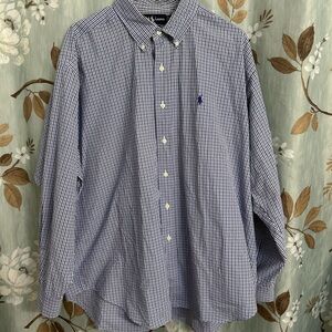 Ralph Lauren Men's Navy Checkered Button Down Shirt